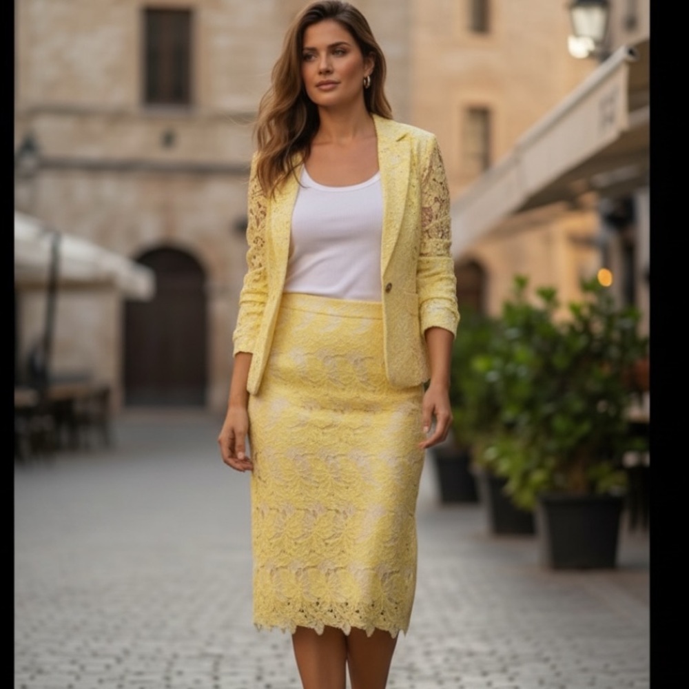 Anthropologie Sunday in Brooklyn Lemon Lace Eyelet MIDI Skirt Size Medium